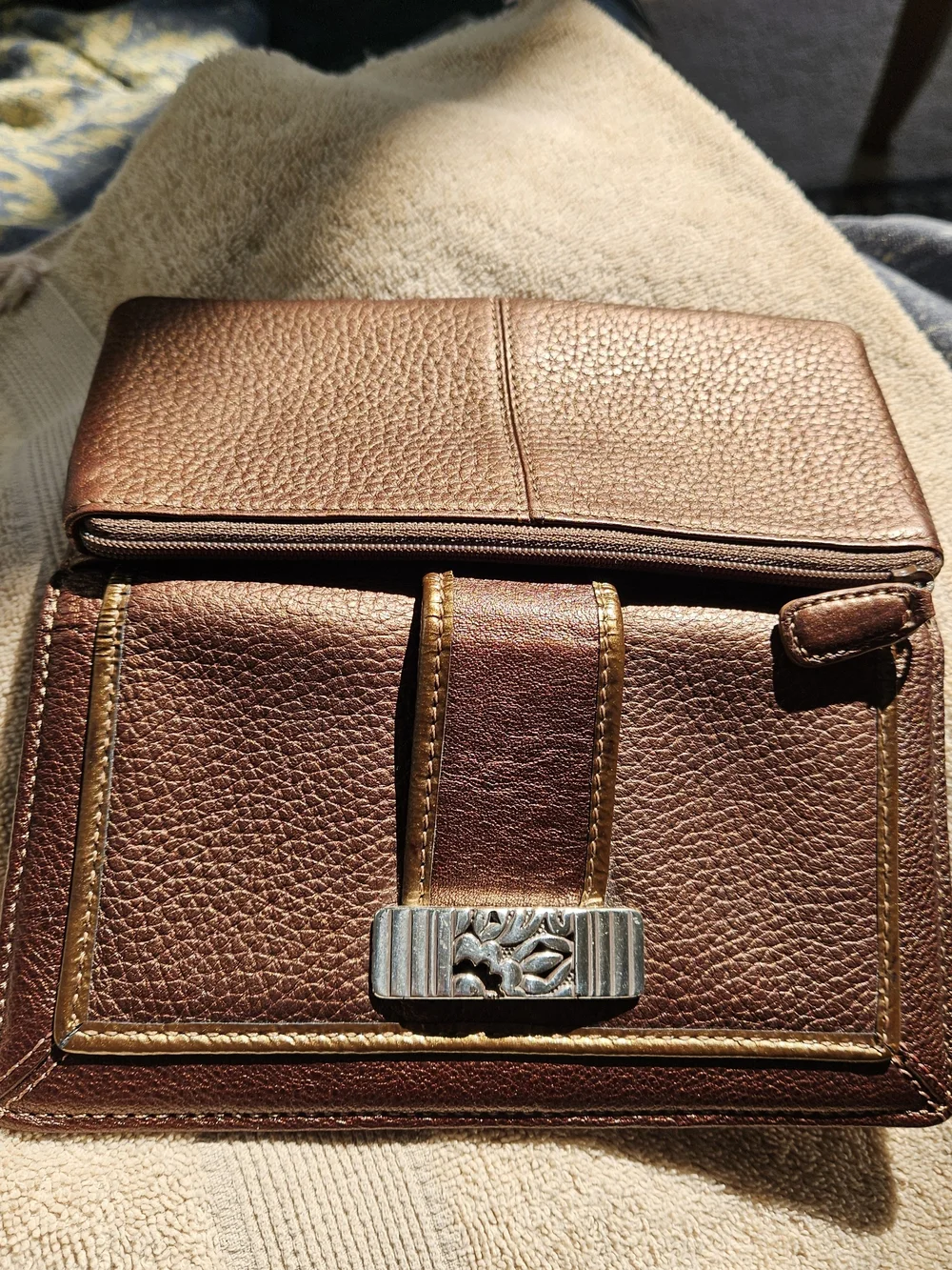 Brighton Organizer Women's Pebbled Leather Wallet with Silver Accent